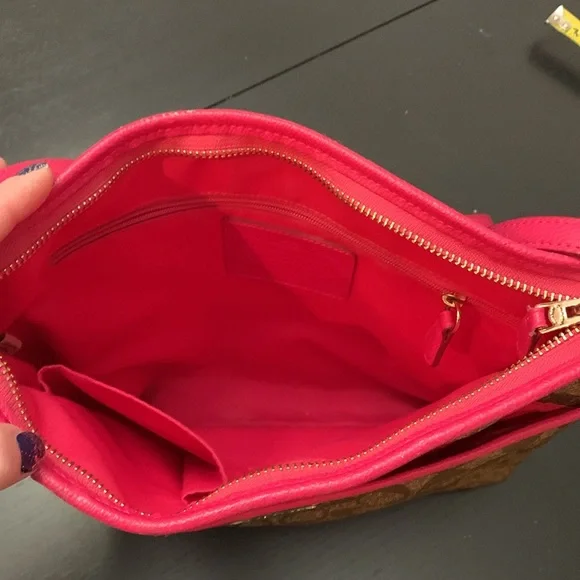 Coach F34938 signature file crossbody brown/khaki/pink and gold metal - Picture 4 of 9